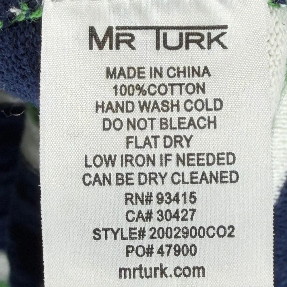 Mr Turk Mens XL Striped Cotton Crewneck Sweater Navy Blue Green White 2002900CO2